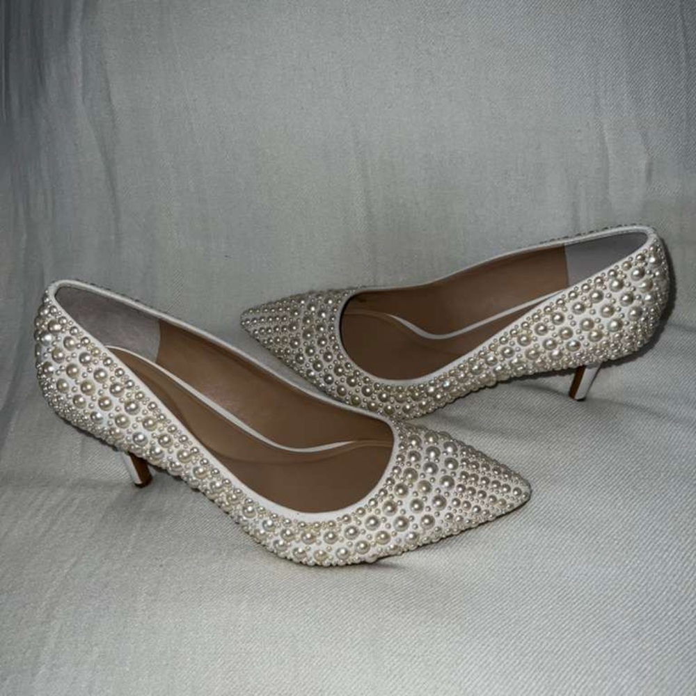 INC International Concepts Pearl-Studded Cream Heels